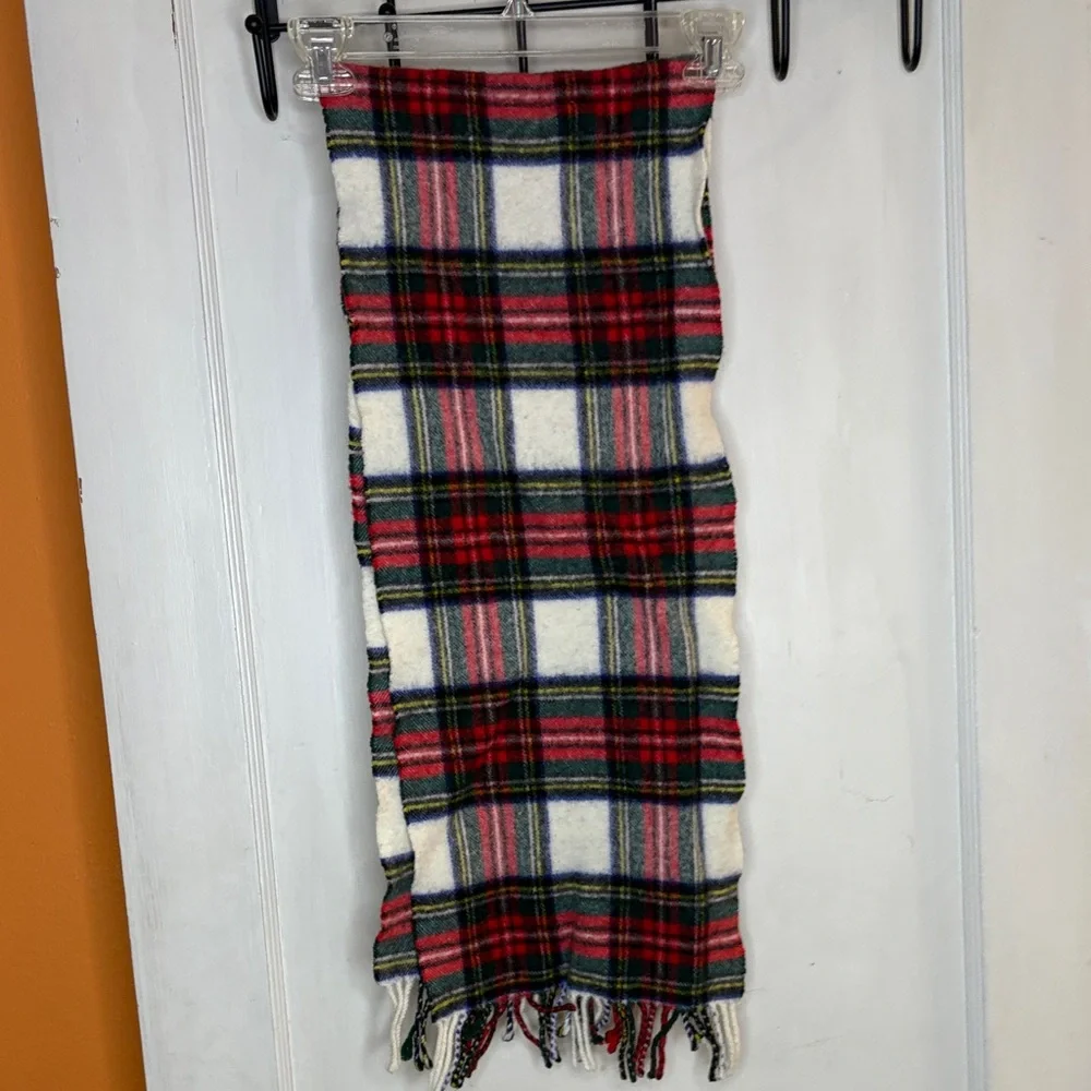 Vintage Plaid Red White Green Yellow Blue Wool Scarf